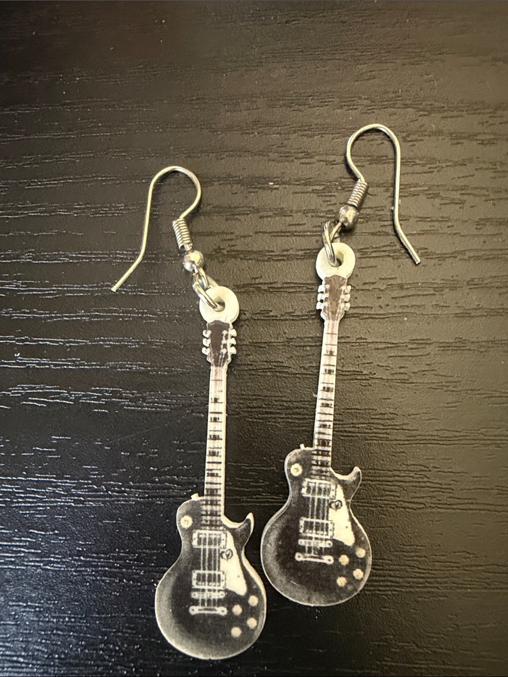 Source Unknown Silver Guitar Dangle Earrings